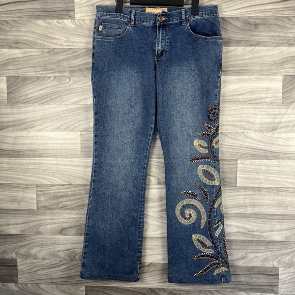 Crest Jeans Denim Pants Womens 15 Blue Bootcut Medium Wash Mid‎ Rise Embroidered - Picture 2 of 15